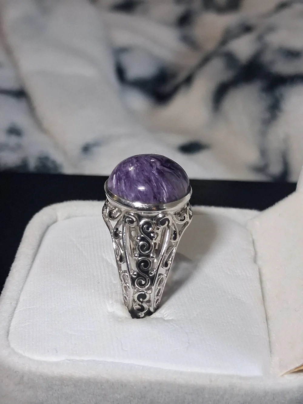 Signed Sajen 925 D'Joy Sterling Silver Ring Charoite Purple Stone Size 7